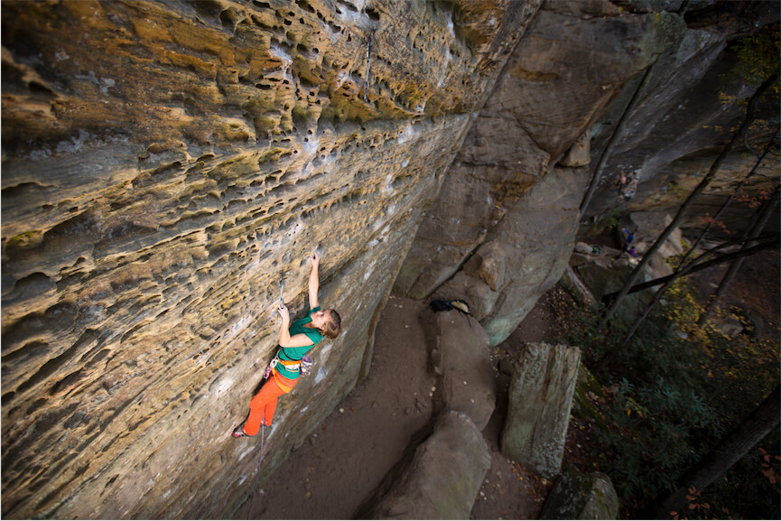 Photo Credit: John Wesely; @lightningsnaps; Area: RRG, KY; Climb: Believer 11b; Climber: Hannah Dwyer